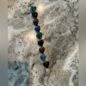 Heart Charm Bracelet with Multicolor Stones